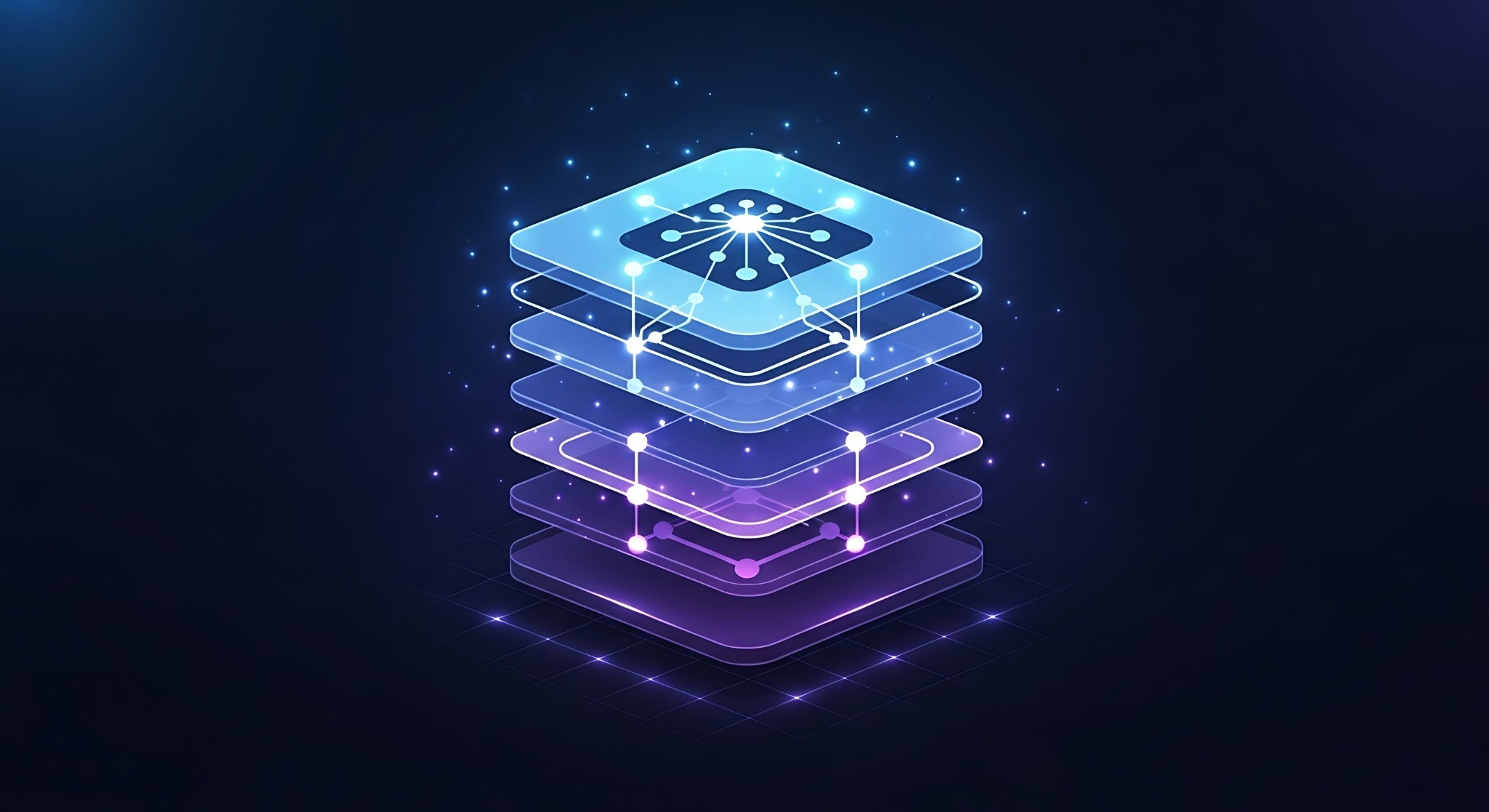 Conceptual layered technology illustration in blue and cyan