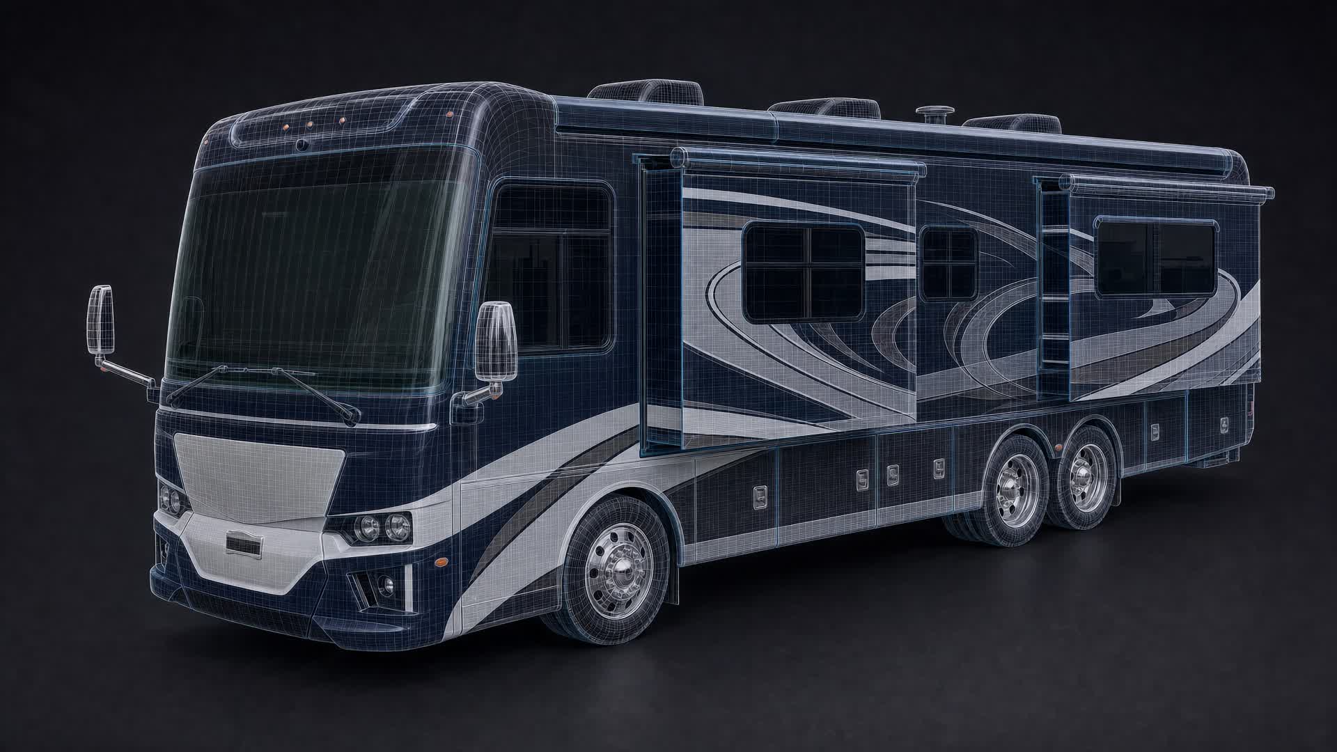 Conceptual front three-quarter wireframe motorhome